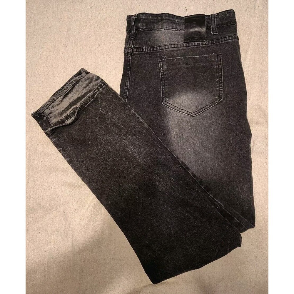 Men's LR Scoop 125281 Black Distressed Grunge Y2K Skater Skinny Jeans 42x32 S